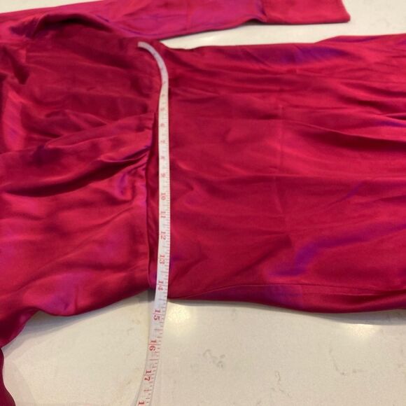 Banana Republic 100% Silk Long Sleeve High Slit Pink Maxi Dress Size 12 - Picture 9 of 13